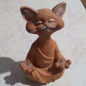 Cat Figurine 5 Meditation Yoga Easy Pose Sukhasana Statue Zen Decor Collectible
